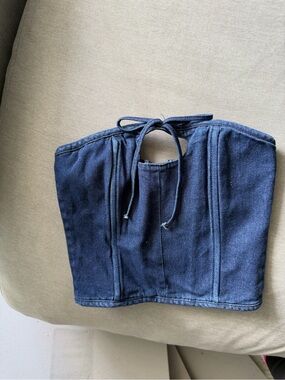 Princess Polly Dark Blue Denim Strapless Tie-Back Top